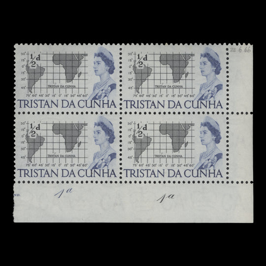Tristan da Cunha 1966 (MNH) ½d South Atlantic Map plate 1a–1a block