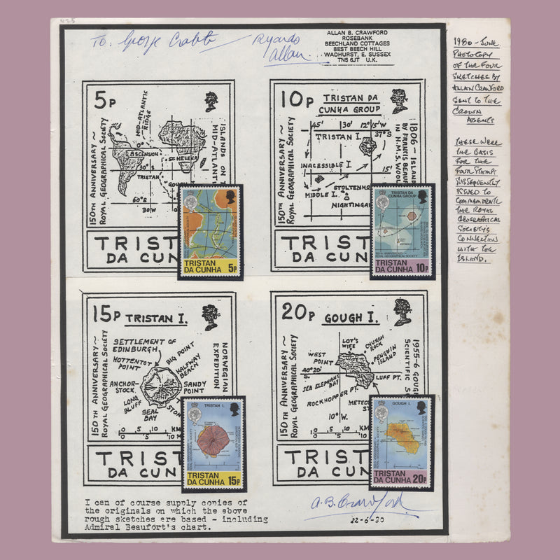 Tristan da Cunha 1980 Maps presentation page signed by Allan Crawford