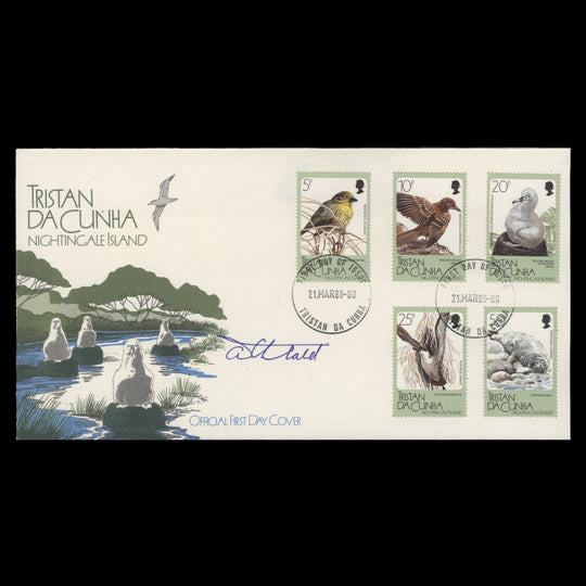Tristan da Cunha 1988 Nightingale Island Fauna first day cover signed by Tony Theobald