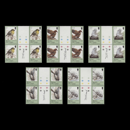 Tristan da Cunha 1988 Nightingale Island Fauna gutter blocks signed by designer