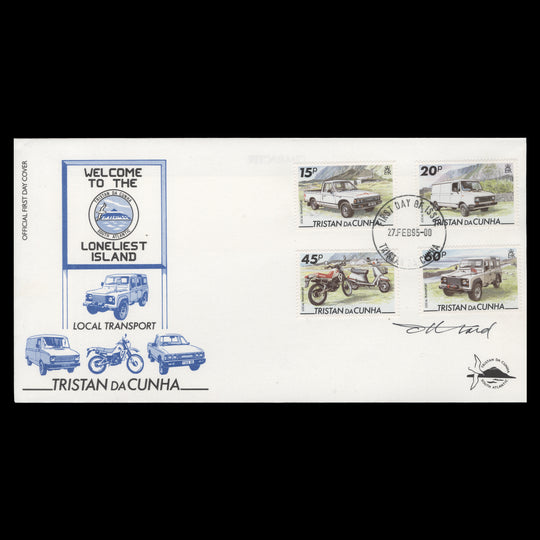 Tristan da Cunha 1995 Local Transport first day cover signed by designer