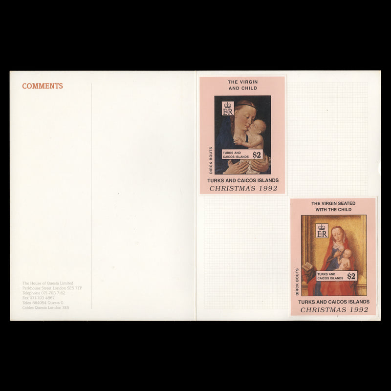 Turks & Caicos Islands 1992 Christmas proofs in presentation folders