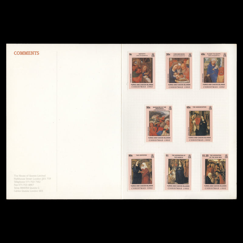 Turks & Caicos Islands 1992 Christmas proofs in presentation folders