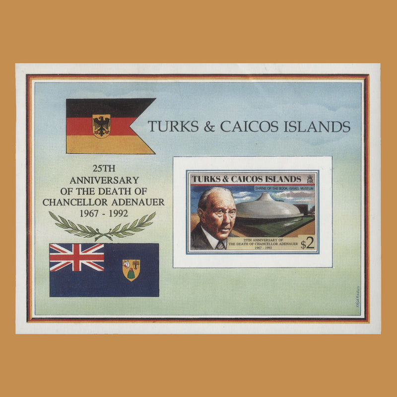 Turks & Caicos Islands 1993 Konrad Adenauer Death Anniversary unadopted miniature sheet