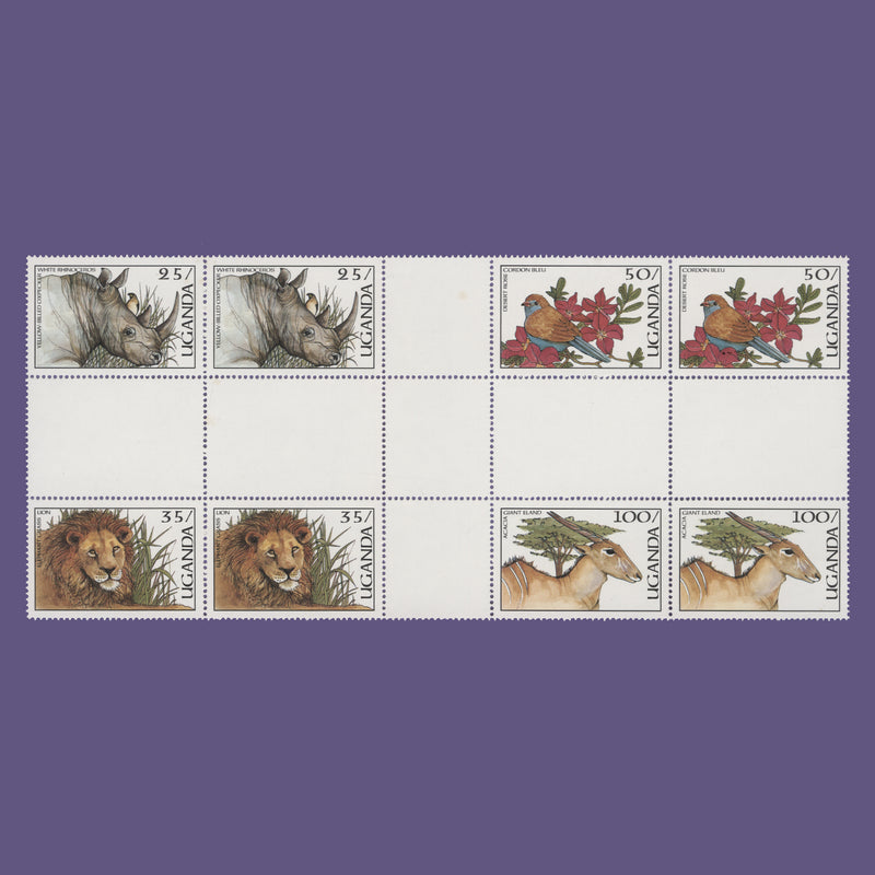 Uganda 1987 (MNH) Flora and Fauna cross gutter block