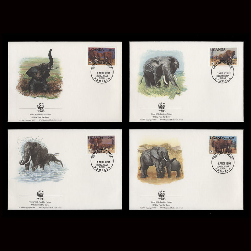 Uganda 1991 Endangered Species, Elephants first day covers, KAMPALA
