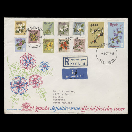 Uganda 1969 Flowers definitives first day cover, KAMPALA