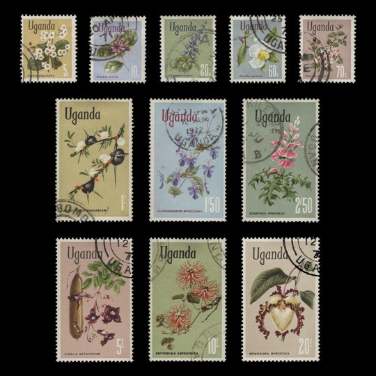 Uganda 1971-73 (Used) Flowers definitives, glazed paper
