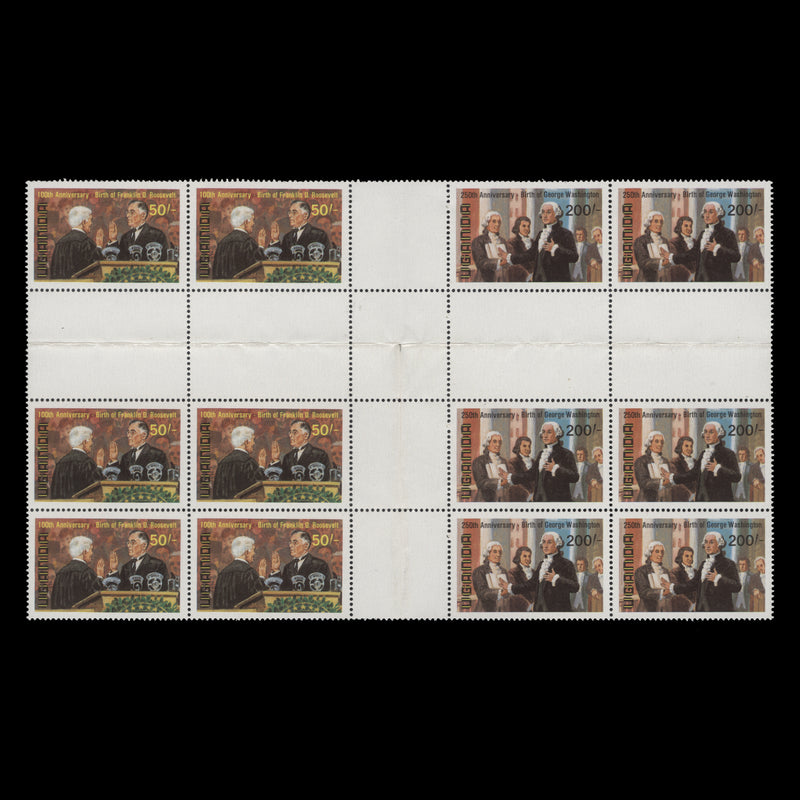 Uganda 1982 (MNH) Washington/Roosevelt Birth Anniversaries cross-gutter block