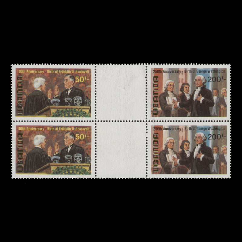 Uganda 1982 (MNH) Washington/Roosevelt Birth Anniversaries vertcial gutter block