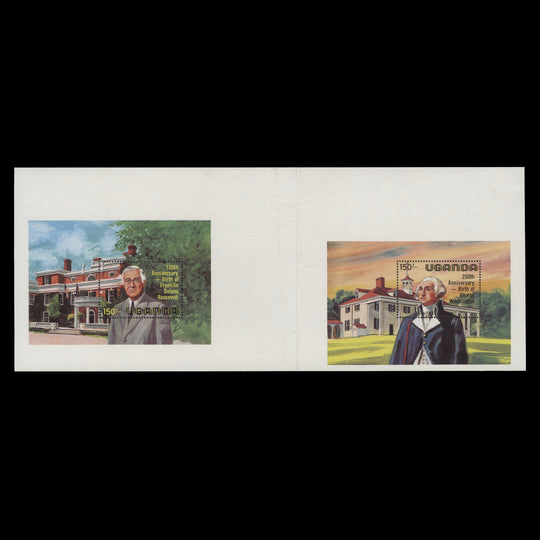 Uganda 1982 (Variety) George Washington/Franklin Roosevelt uncut miniature sheet pair