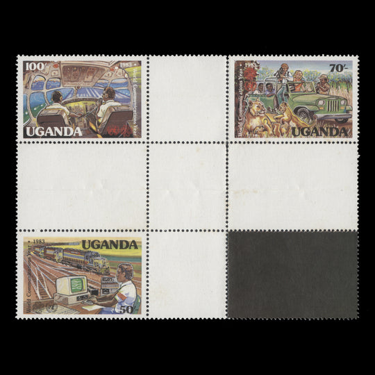 Uganda 1983 (MNH) World Communications Year cross-gutter block