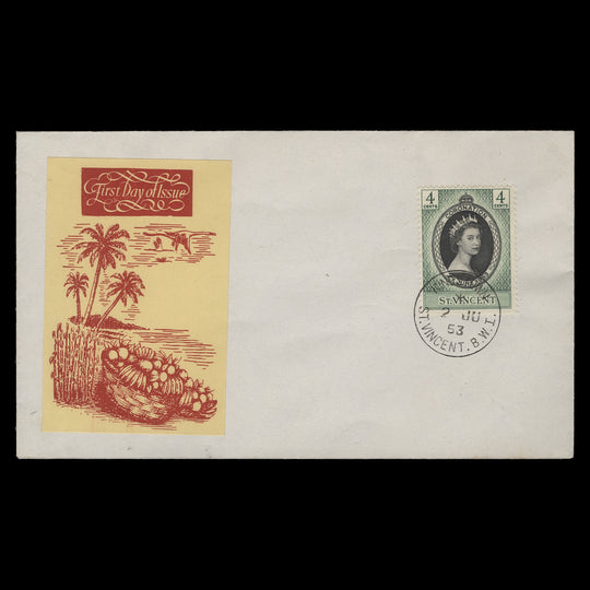 Saint Vincent 1953 (FDC) 4c Coronation, KINGSTOWN