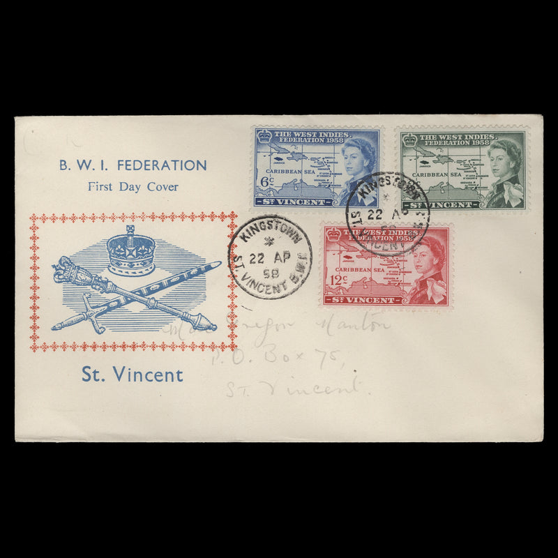 Saint Vincent 1958 West Indies Federation first day cover, KINGSTOWN
