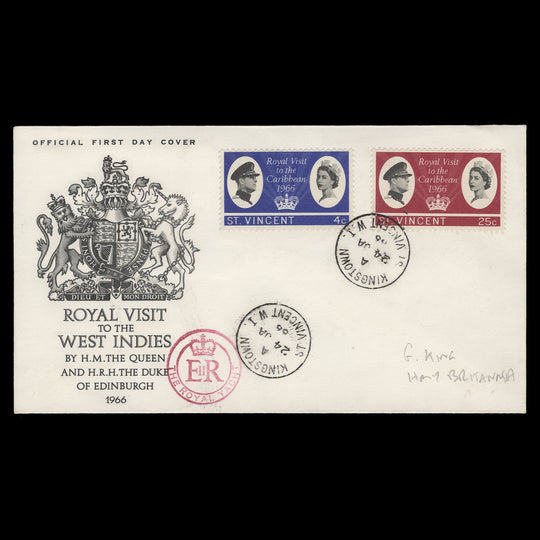 Saint Vincent 1966 Royal Visit to the Caribbean pre-release cover, KINGSTOWN