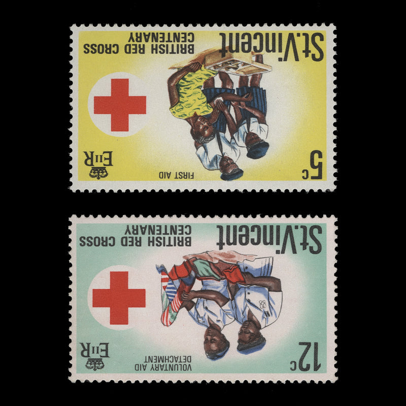 Saint Vincent 1970 (Variety) Red Cross Centenary singles with inverted watermark
