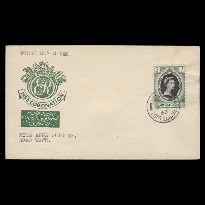 British Virgin Islands 1953 (FDC) 2c Coronation, ROAD TOWN