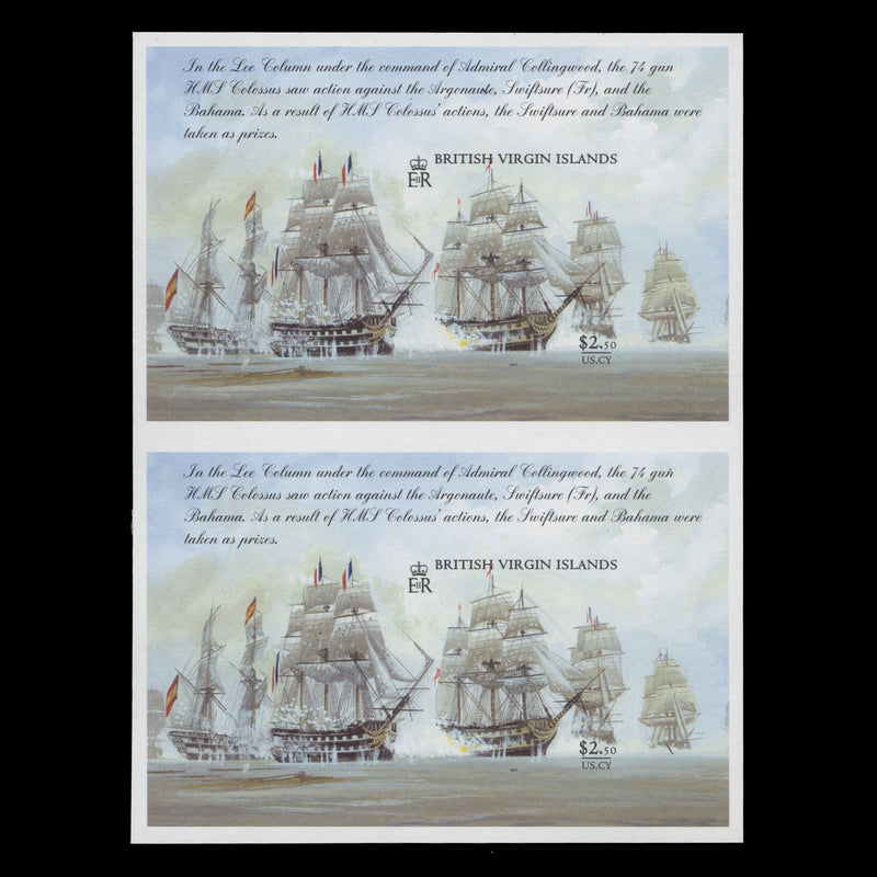British Virgin Islands 2005 Battle of Trafalgar Bicentenary imperf proof miniature sheet pair