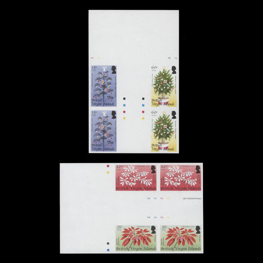 British Virgin Islands 2005 Christmas imperforate proof gutter blocks