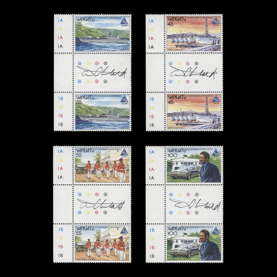 Vanuatu 1985 Independence Anniversary gutter pairs signed by Tony Theobald