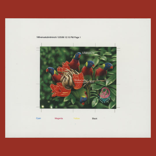 Vanuatu 1999 Rainbow Lorikeet proof miniature sheet