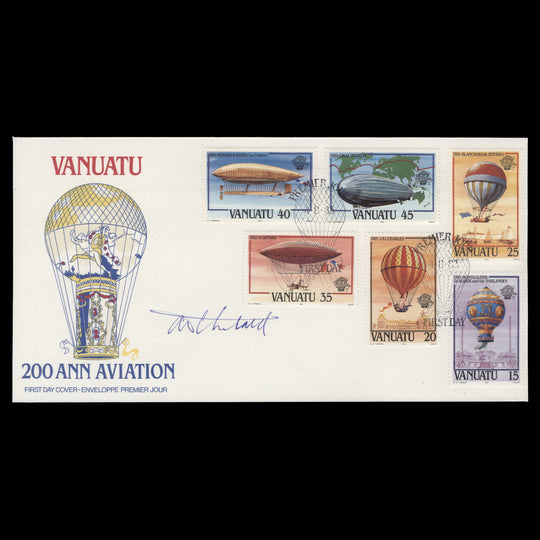 Vanuatu 1983 Aviation Anniversary first day cover signed by designer