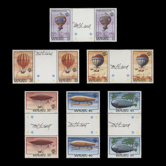 Vanuatu 1983 Aviation Anniversary gutter pairs signed by Tony Theobald
