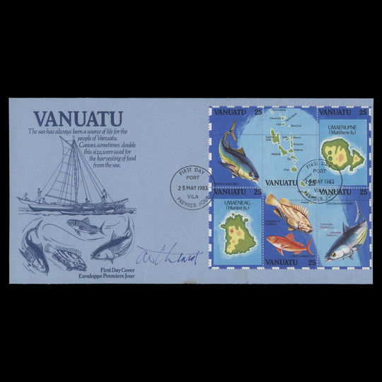 Vanuatu 1983 Economic Zone first day cover signed by designer