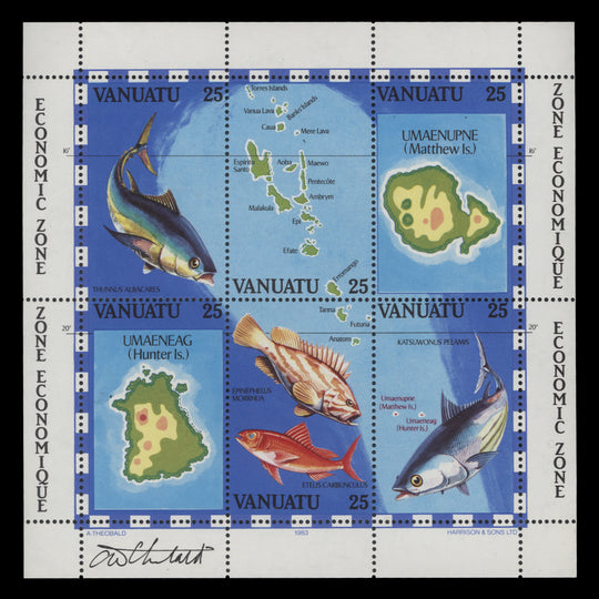Vanuatu 1983 Economic Zone miniature sheet signed by Tony Theobald