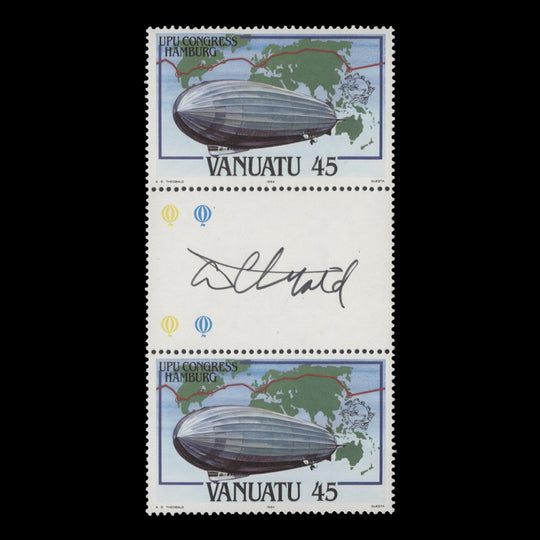 Vanuatu 1984 UPU Congress, Hamburg gutter pair signed by the designer