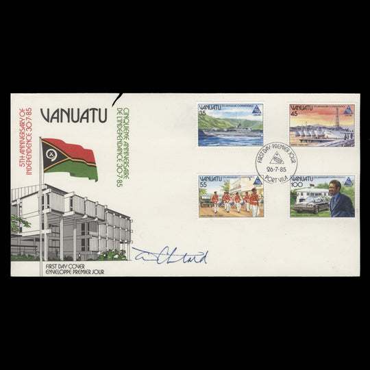 Vanuatu 1985 Independence Anniversary first day cover signed by designer