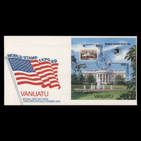 Vanuatu 1989 Stamp Exhibition, Washington first day cover signed by Tony Theobald
