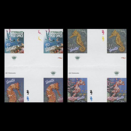 Vanuatu 2003 Underwater Post Office/Seahorses imperf proof cross-gutter blocks