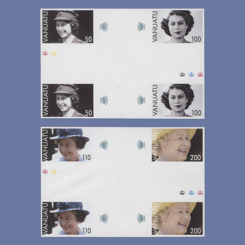 Vanuatu 2006 Queen Elizabeth II's Birthday imperf proof cross-gutter blocks