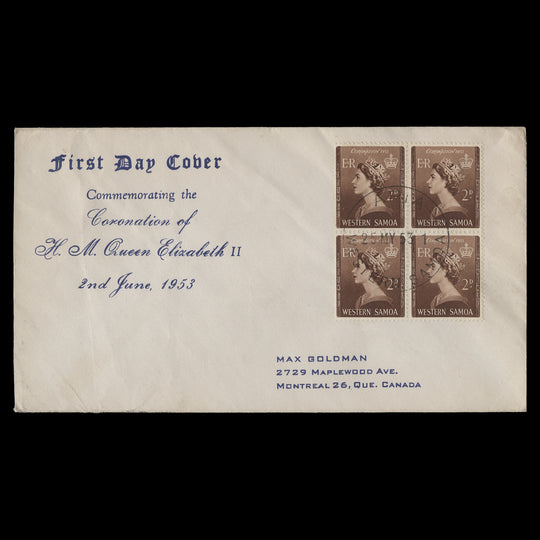 Samoa 1953 (FDC) 2d Coronation block, APIA