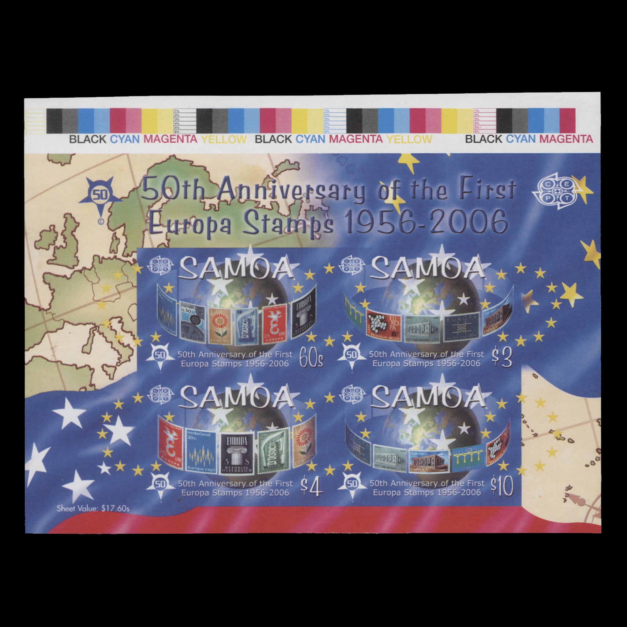Samoa 2005 Europa Stamps Anniversary imperf proof miniature sheet ...