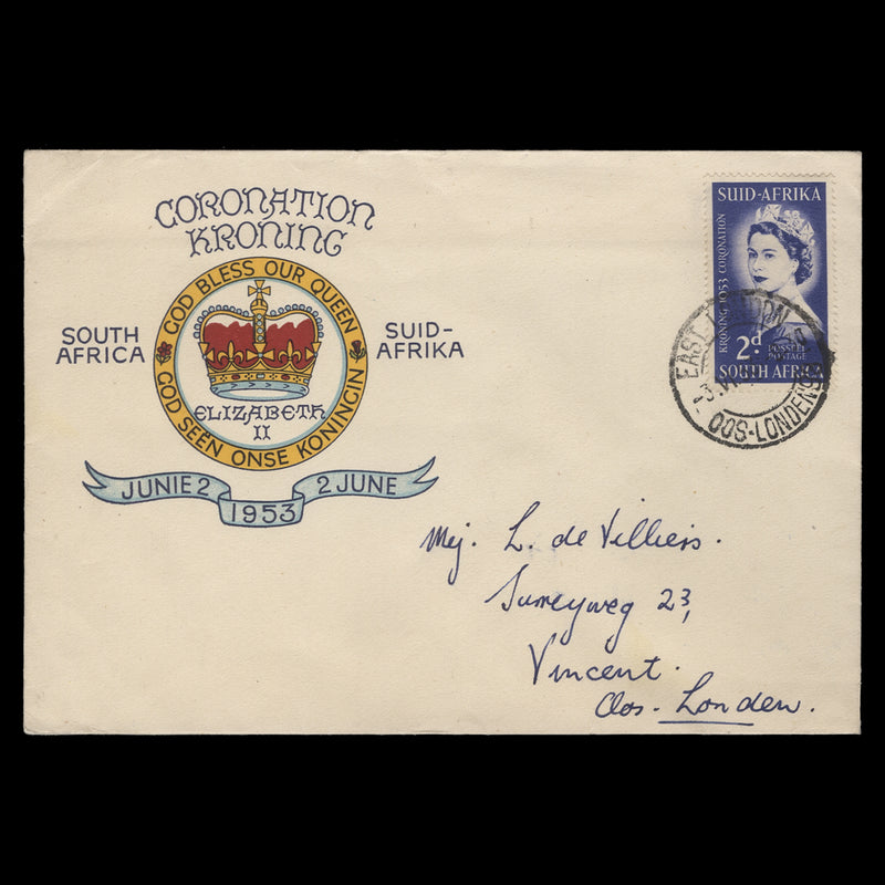 South Africa 1953 (FDC) 2d Coronation, EAST LONDON