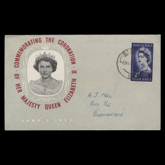 South Africa 1953 (FDC) 2d Coronation, BLOEMFONTEIN