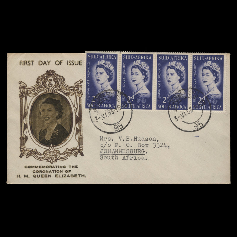 South Africa 1953 (FDC) 2d Coronation strip, JOHANNESBURG