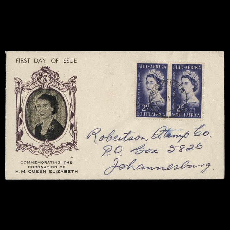 South Africa 1953 (FDC) 2d Coronation pair, MOOI RIVER