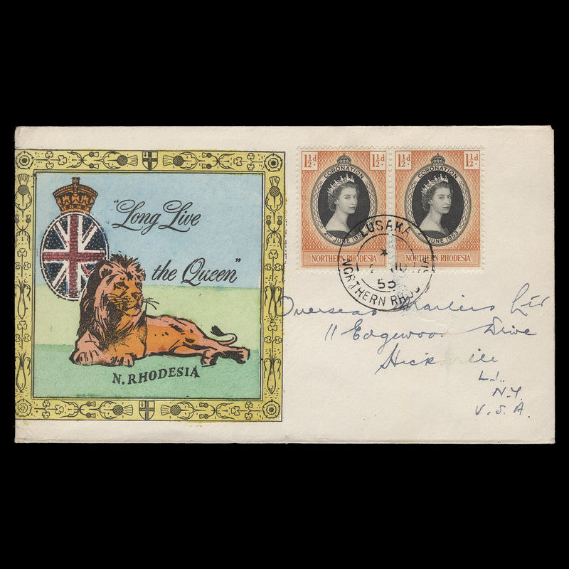 Northern Rhodesia 1953 (FDC) 1½d Coronation pair, LUSAKA