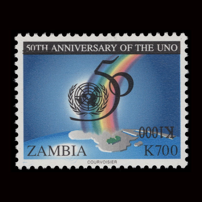 Zambia 2004 (Variety) K1000/K700 United Nations Anniversary with inverted surcharge