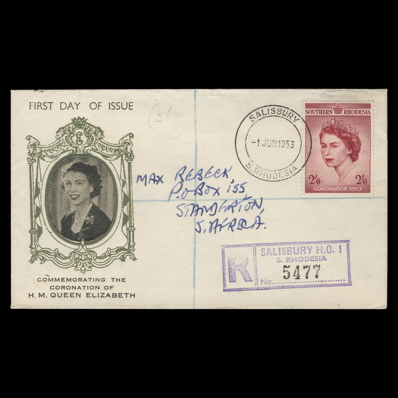 Southern Rhodesia 1953 (FDC) 2s6d Coronation, SALISBURY