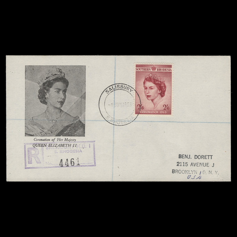 Southern Rhodesia 1953 (FDC) 2s6d Coronation, SALISBURY