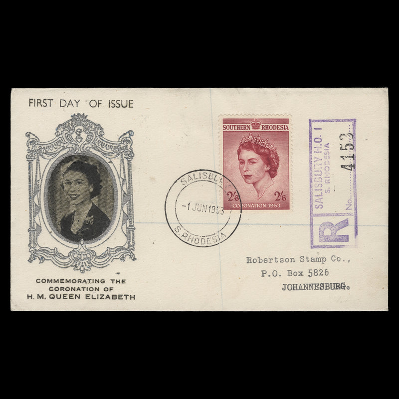 Southern Rhodesia 1953 (FDC) 2s6d Coronation, SALISBURY