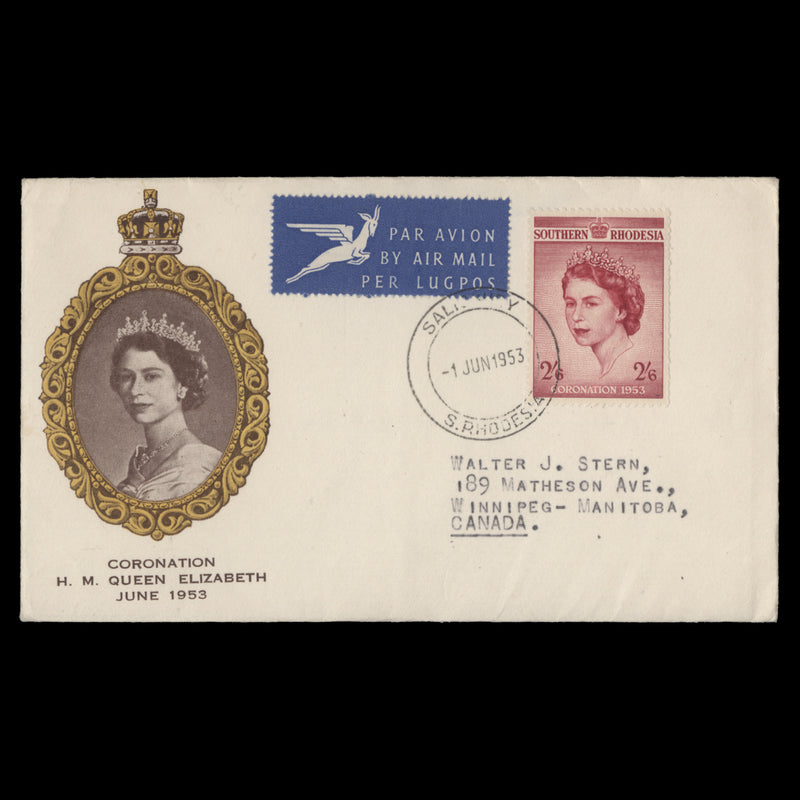 Southern Rhodesia 1953 (FDC) 2s6d Coronation, SALISBURY