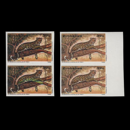 Zimbabwe 1992 Cheetah imperf proof pairs in different shades