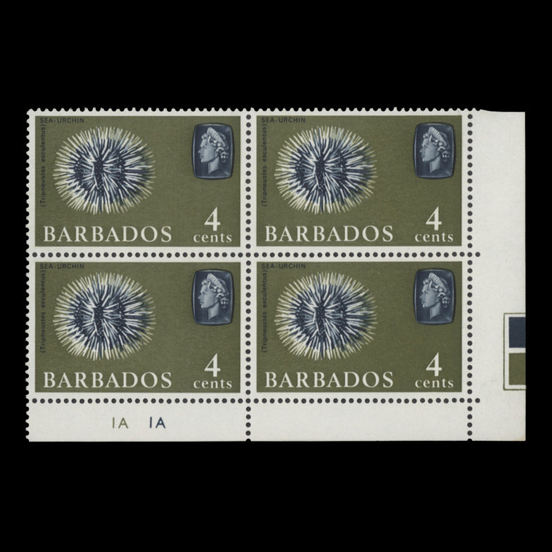 Barbados 1966 (MNH) 4c Sea Urchin plate block