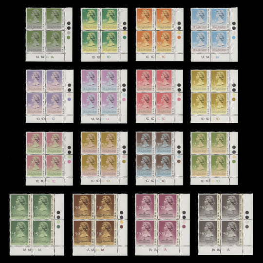 Hong Kong 1989 (MNH) Definitives plate blocks with '1989' imprint
