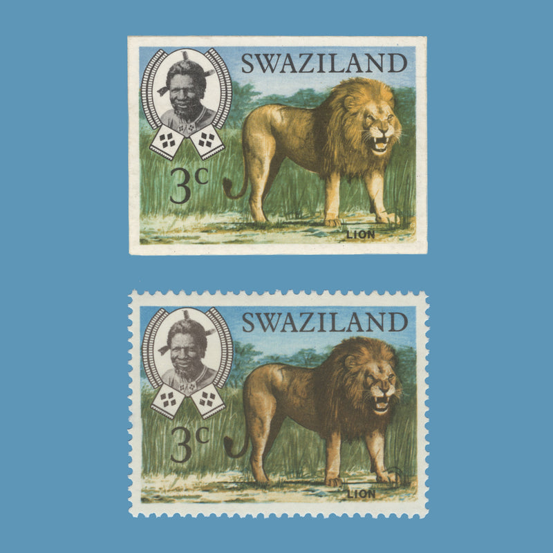 Swaziland 1969 Lion imperf proof on presentation card
